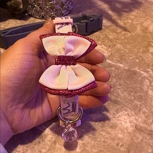 Top Paw Glittery Pink and White Bow Dog Collar